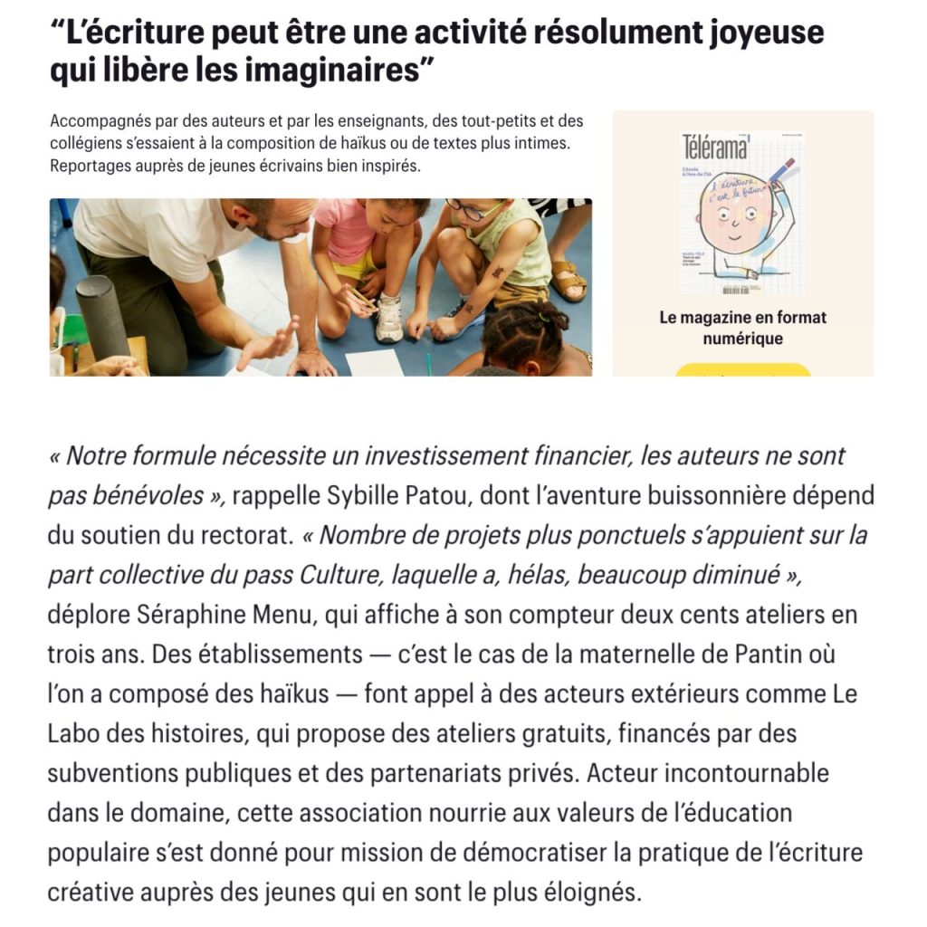 Télérama article Labo des histoires