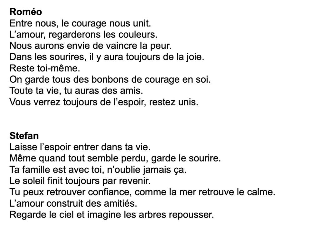 Textes écrits par les élèves de l'école Léon Blum, à Floirac